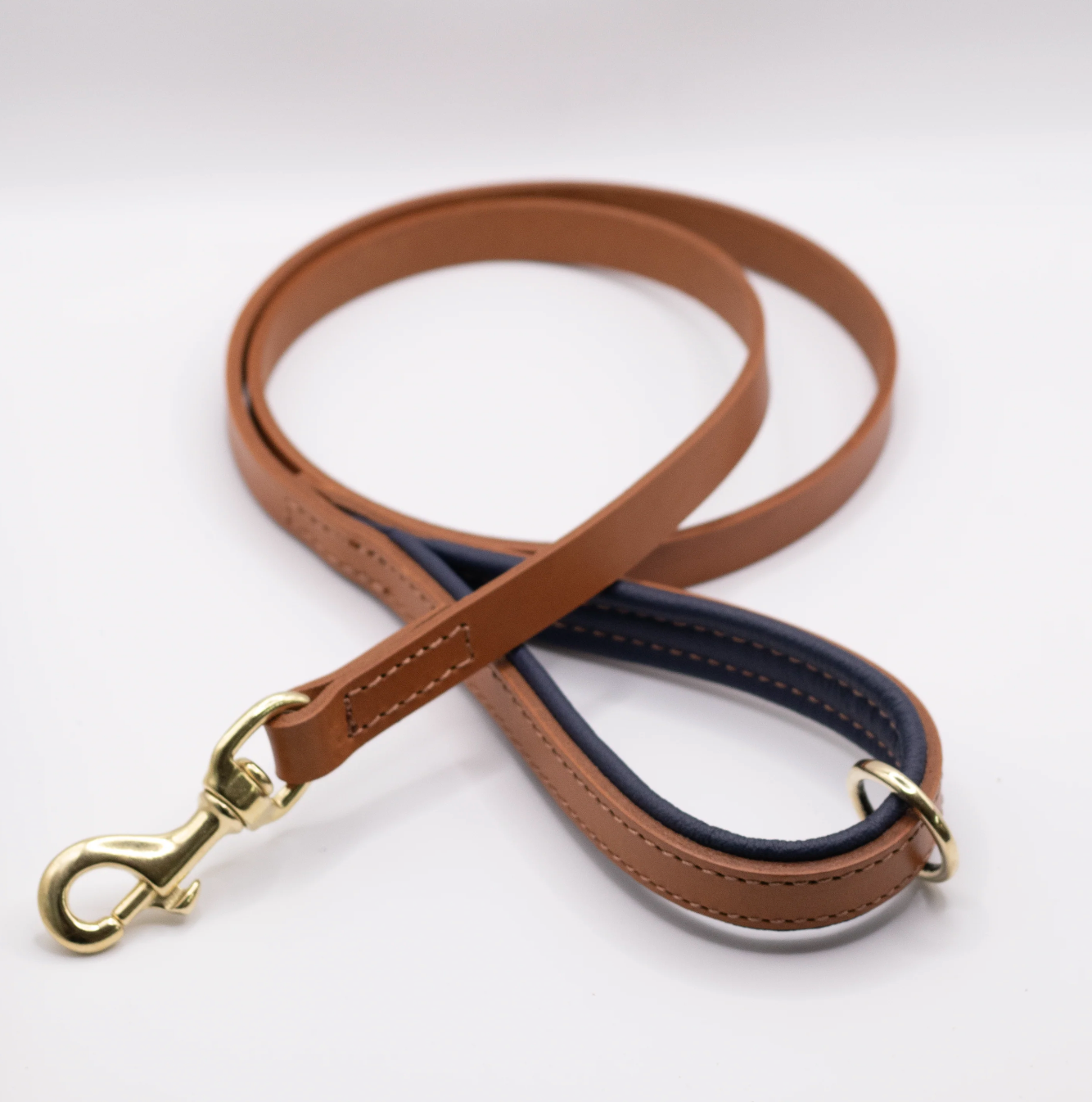 Padded Leather Dog Lead Tan and Navy
