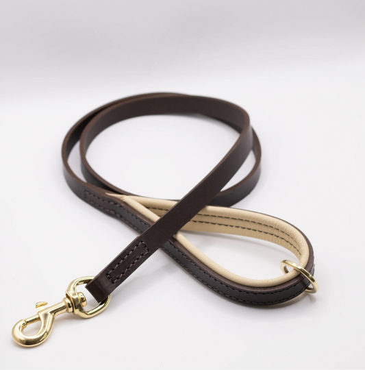 Padded Leather Lead Brown and Cream
