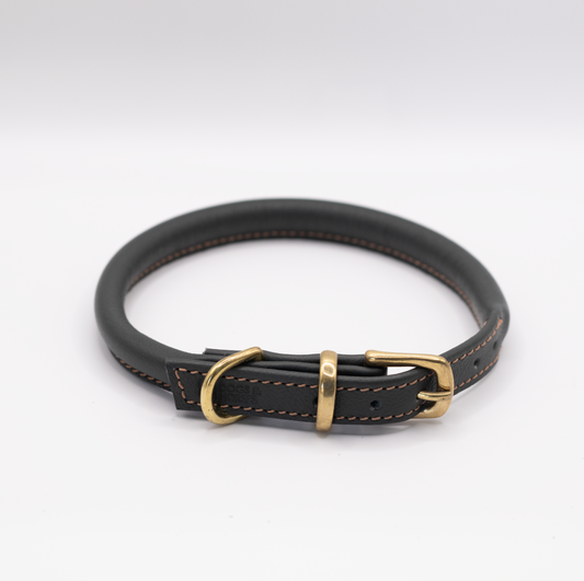 Rolled Soft Leather Dog Collar Racing Green