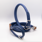 Rolled Soft Leather Dog Collar and Lead Set Electric Blue