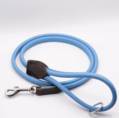 Rolled Soft Leather Dog Lead Blue