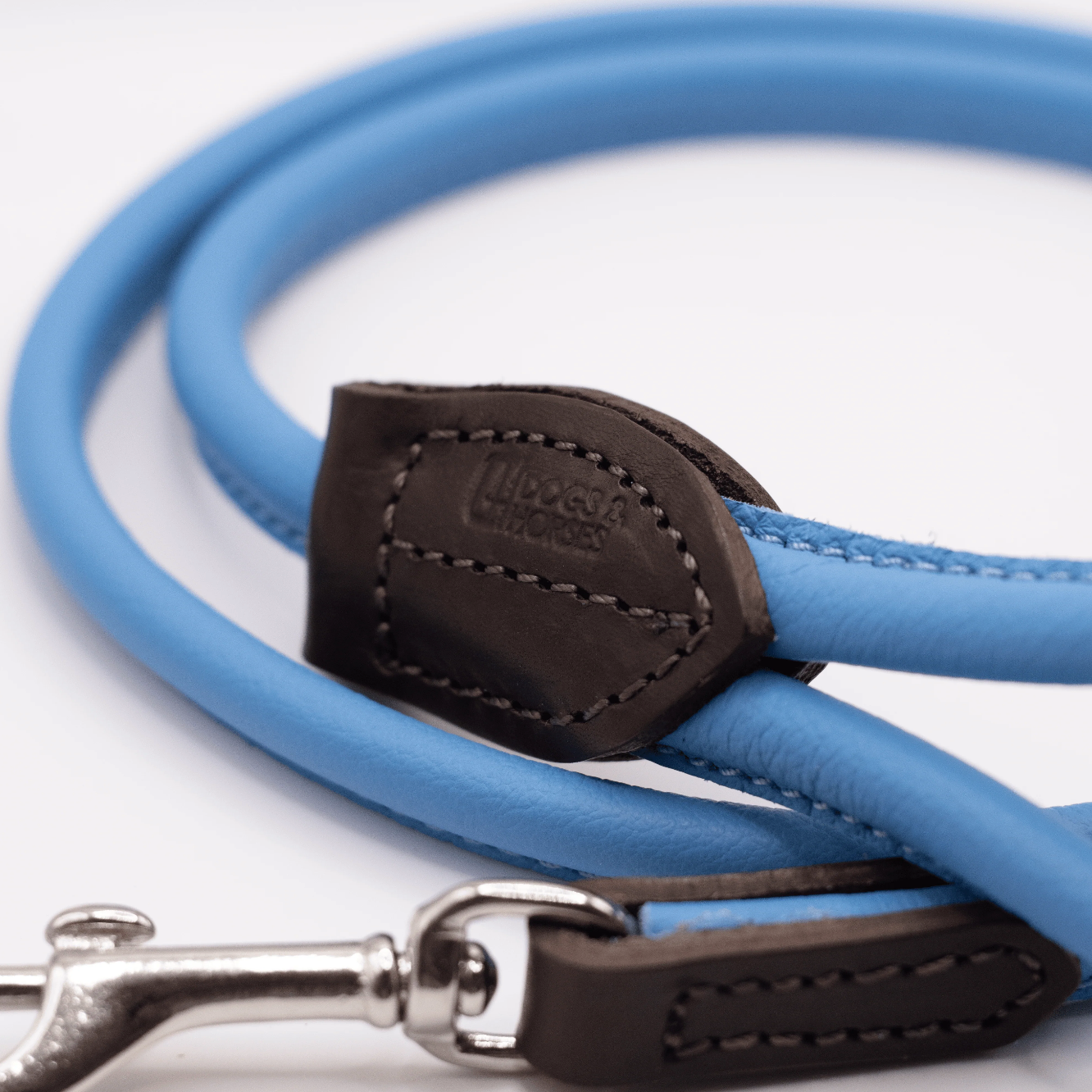 Rolled Soft Leather Dog Lead Blue