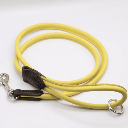 Rolled Soft Leather Dog Lead Bright Yellow