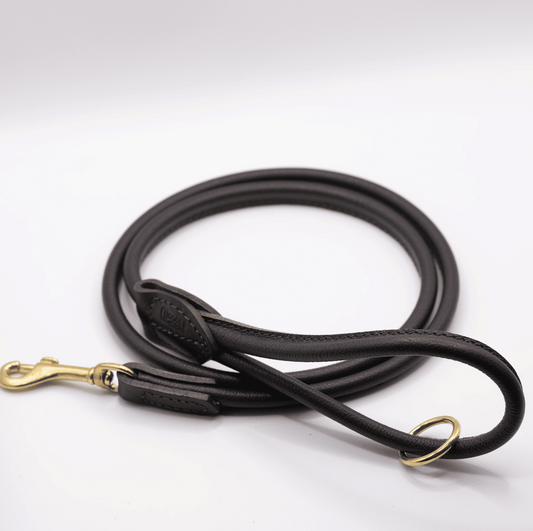 Rolled Soft Leather Dog Lead Brown