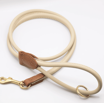 Rolled Soft Leather Dog Lead Cream