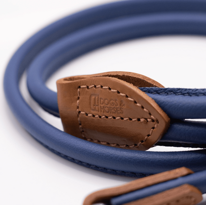 Rolled Soft Leather Dog Lead Electric Blue