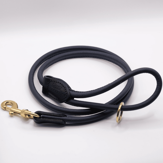 Rolled Soft Leather Dog Lead Navy