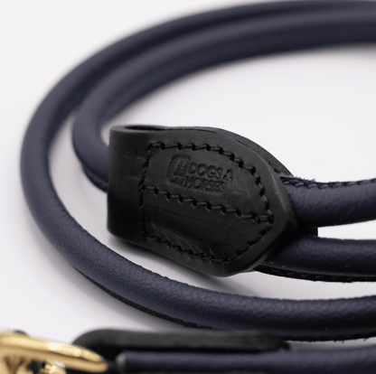Rolled Soft Leather Dog Lead Navy