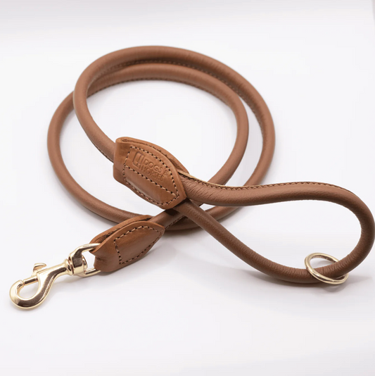 Rolled Soft Leather Dog Lead Tan