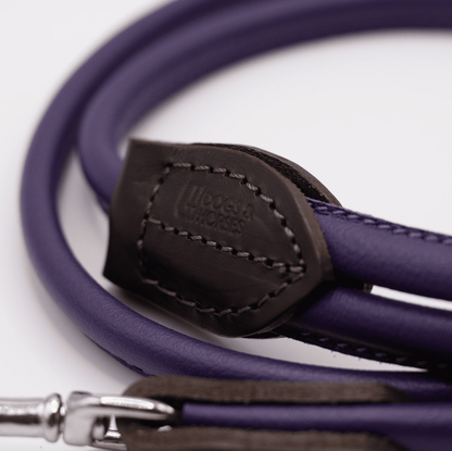 OUTLET: Rolled Soft Leather Dog Lead Purple
