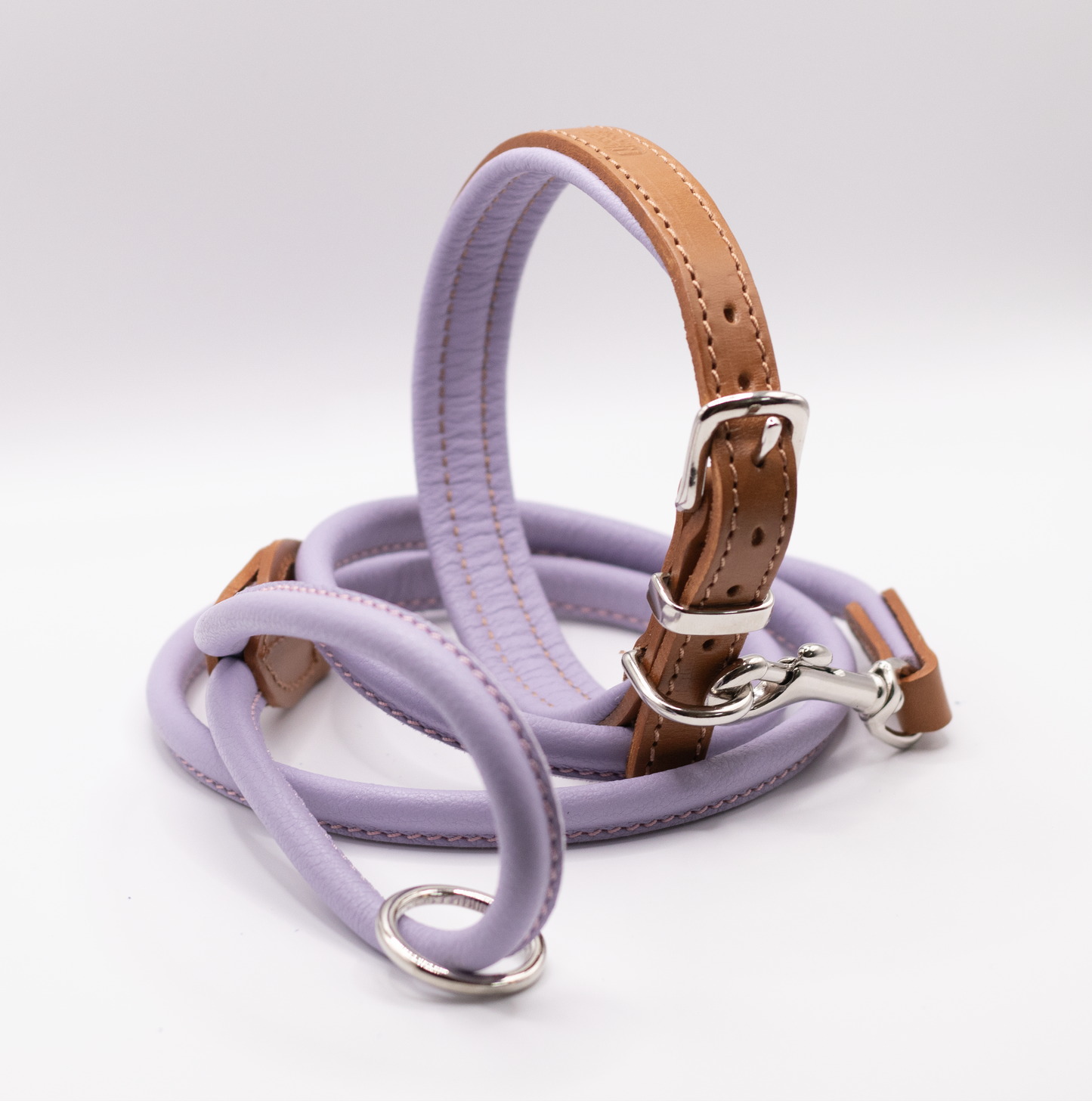 Padded Leather Dog Collar Tan and Lilac